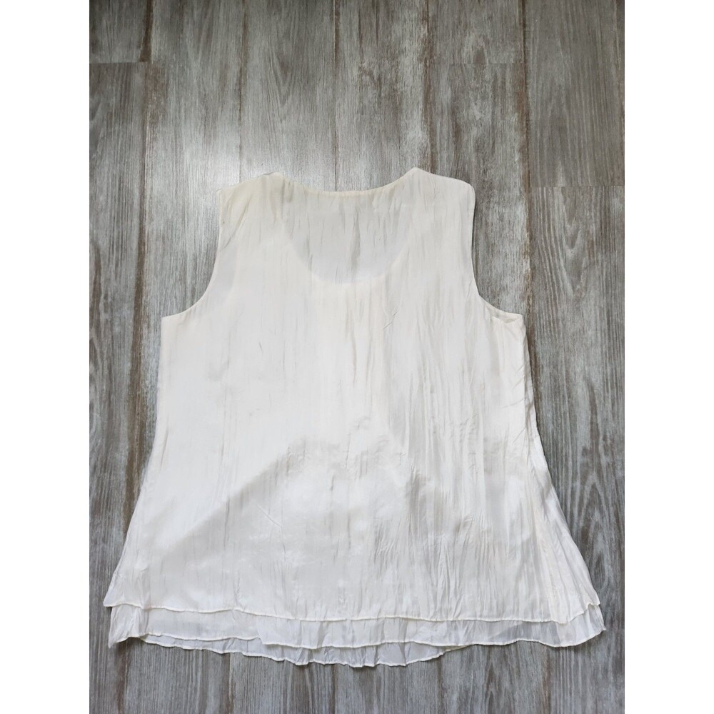 J. Jill 100% Silk Sleeveless Blouse Ivory Beaded Pleated Flowy Lined Top L EUC - Picture 8 of 8